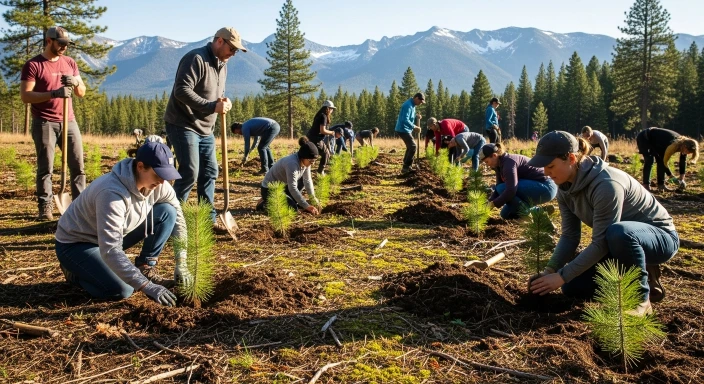 Volunteers planting sugar pine trees